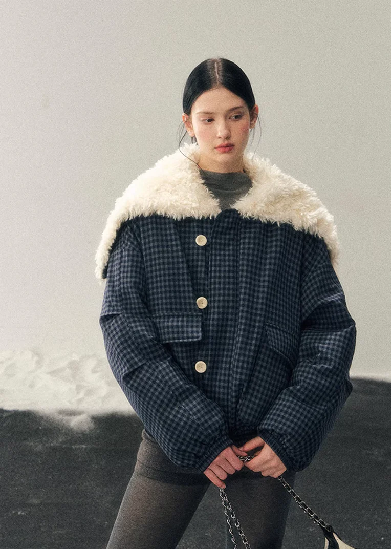 Silent Blue Lamb Collar Jacket