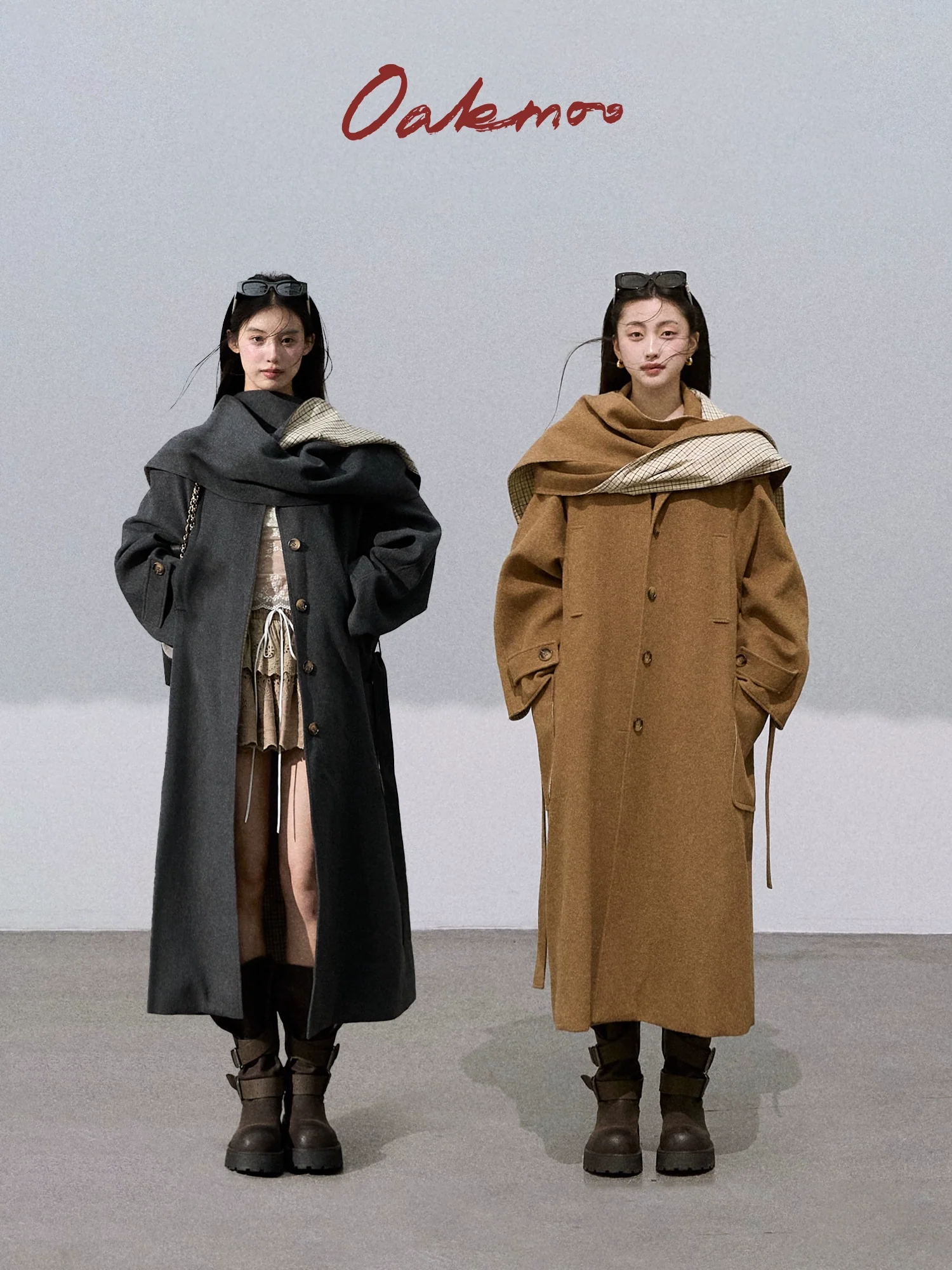 Silhouette Woolen Overcoat Detachable Scarf Detail - Image 4