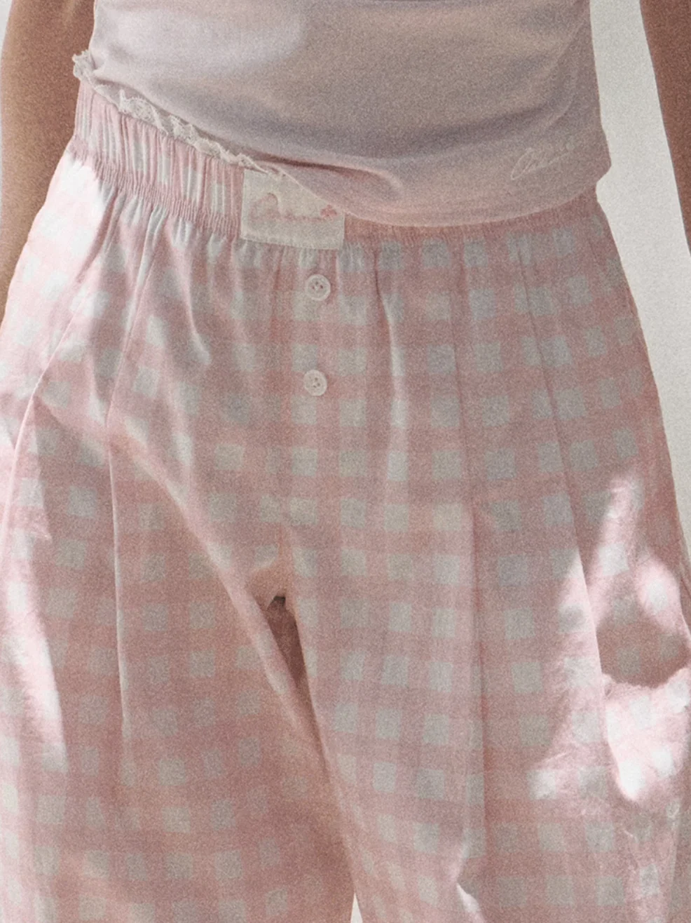 Silk Hemp Strap Grid Wide-Leg Pants Vacation Set - Image 11