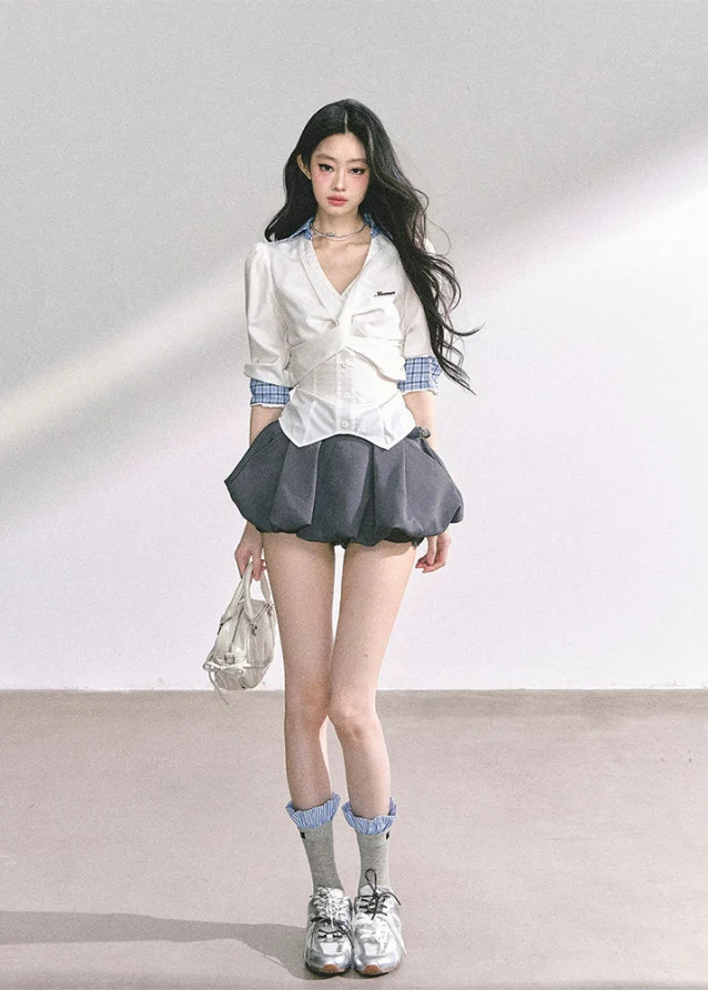 Siren Blanche Waist-Cinch V-Neck Blouse - Image 5