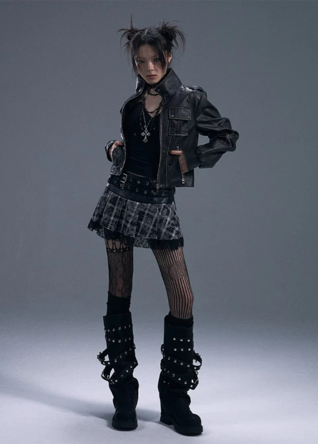 Plaid Lace Belted Pleated Skirt - Image 4
