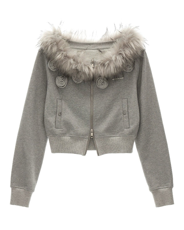 Slant Zip Fur Crop - Image 11