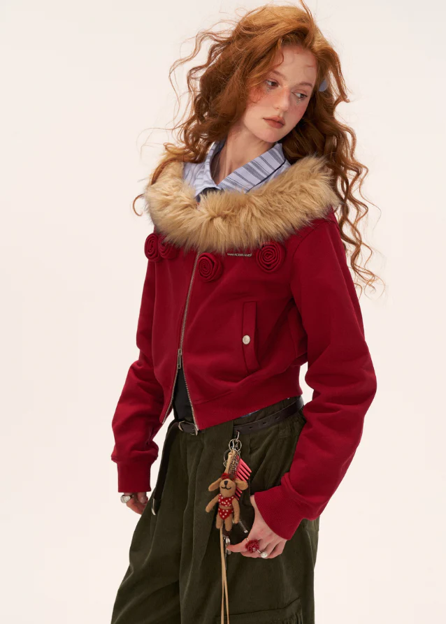 Slant Zip Fur Crop - Image 7