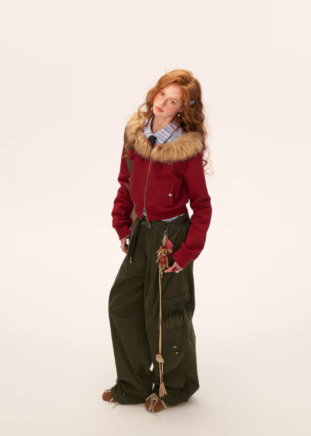 Slant Zip Fur Crop - Image 9