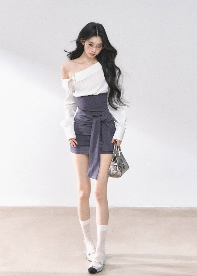 Off-Shoulder Slim Fit Top & Dress Set - Image 3