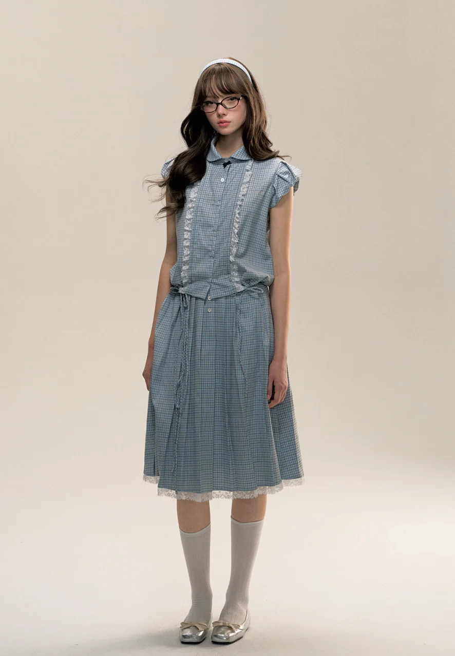 Drawstring Sleeve Shirt & Pleated Skirt Set - Image 10