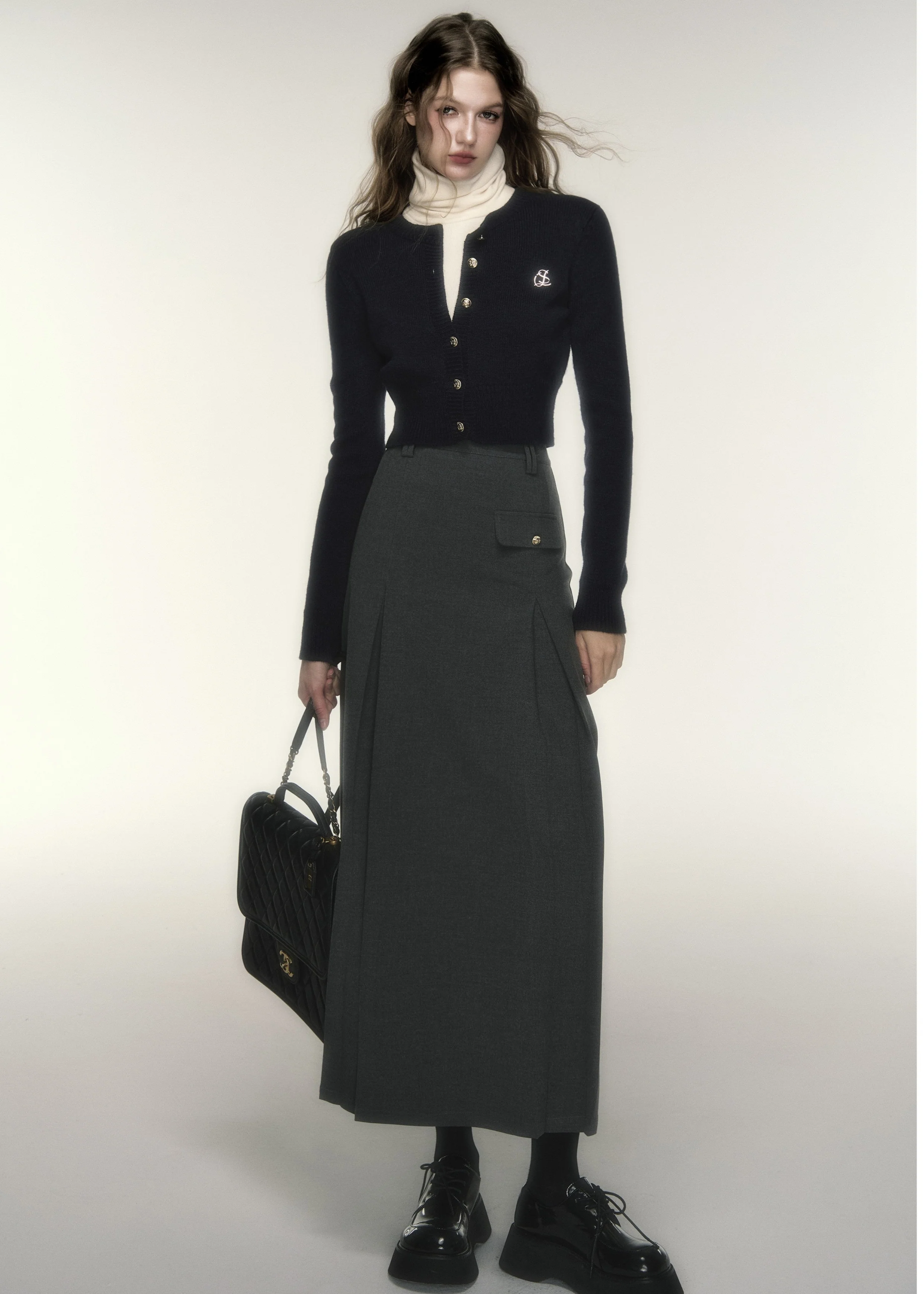 Black Pleated Suit Skirt - Image 3