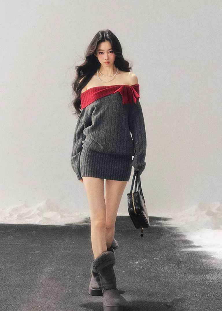 Snow Memory Off-Shoulder Knit Dress - Image 10