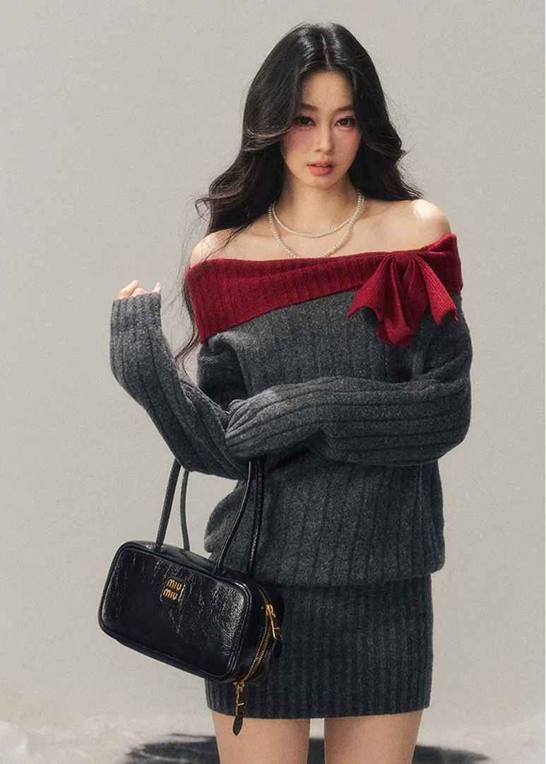 Snow Memory Off-Shoulder Knit Dress - Image 6