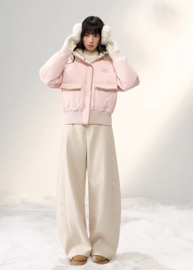 Snowflake Pastel Fur-Collar Down Jacket - Image 10