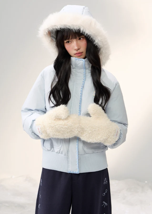 Snowflake Pastel Fur-Collar Down Jacket - Image 6
