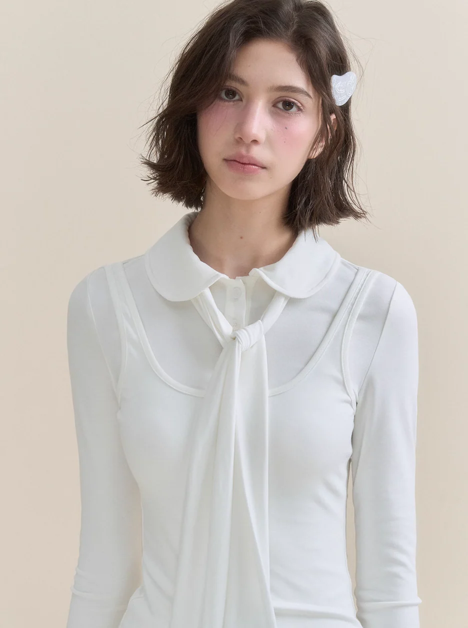 Soft Light Doll Collar Faux Two-Piece Top & Skirt Set - Image 8