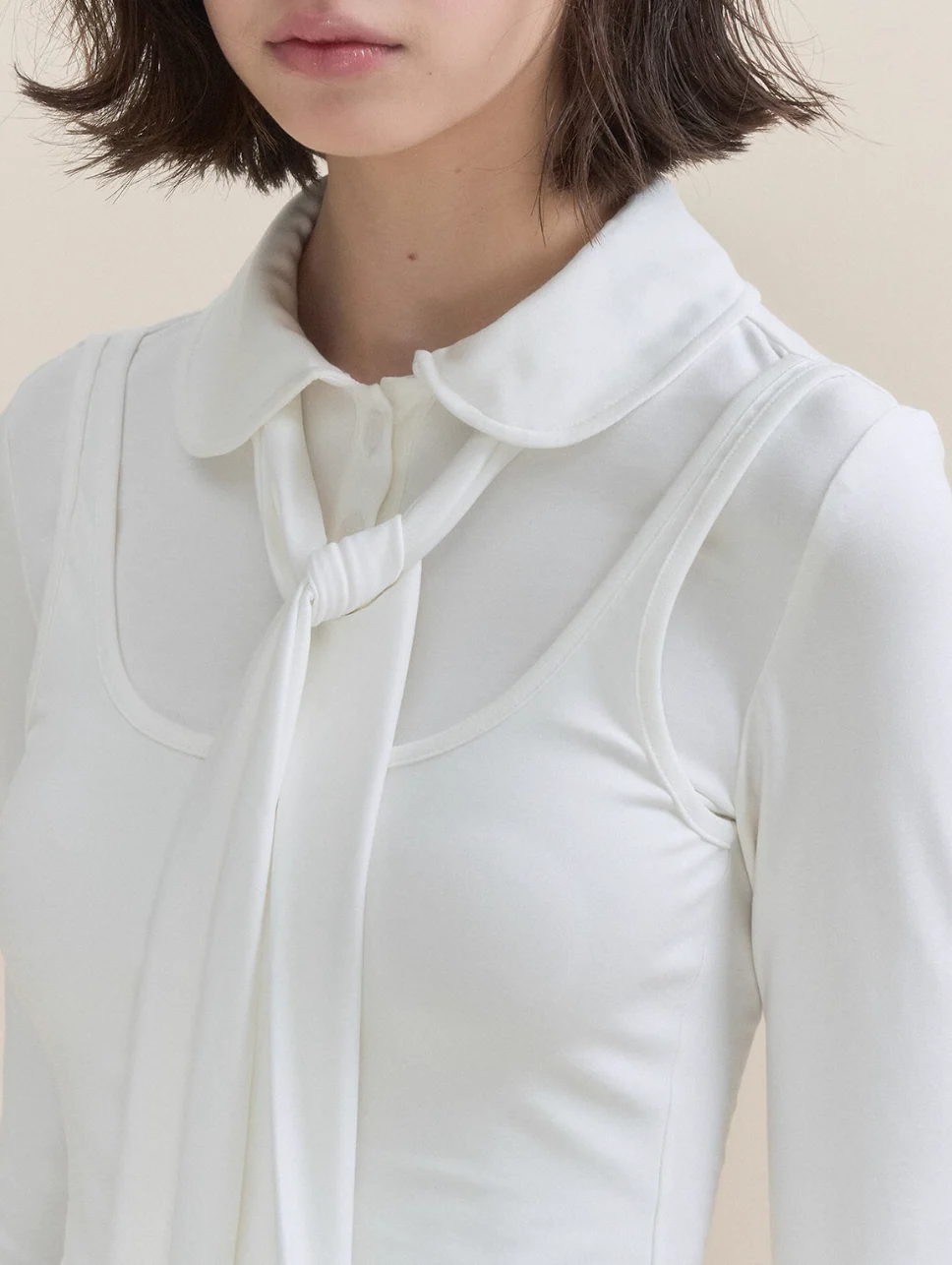 Soft Light Doll Collar Faux Two-Piece Top & Skirt Set - Image 9