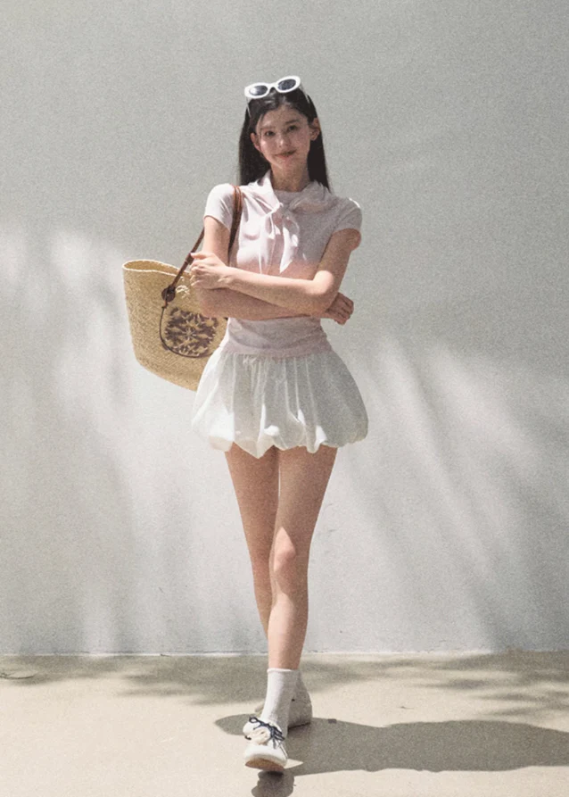 Soft Mesh Grid Puff Flower Bud Skirt - Image 2