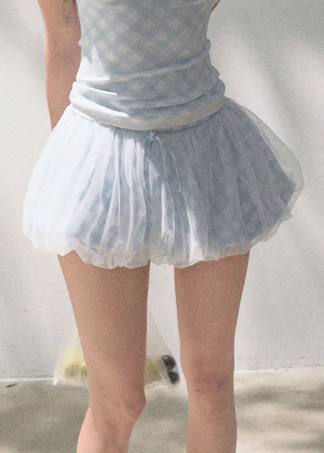 Soft Mesh Grid Puff Flower Bud Skirt - Image 3