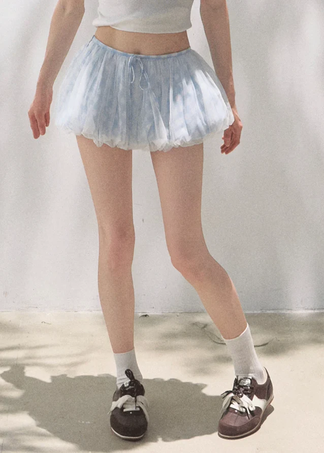 Soft Mesh Grid Puff Flower Bud Skirt - Image 5