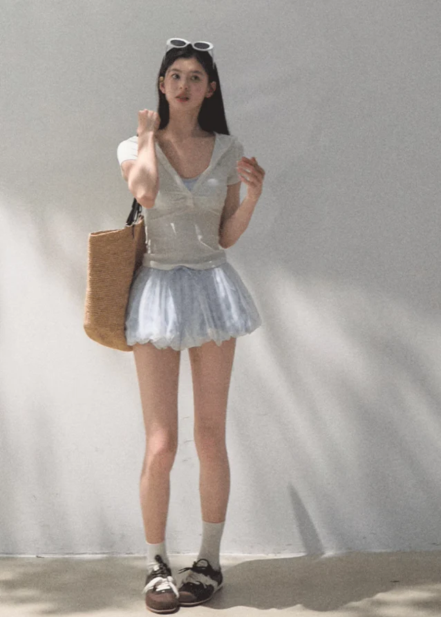 Soft Mesh Grid Puff Flower Bud Skirt - Image 8