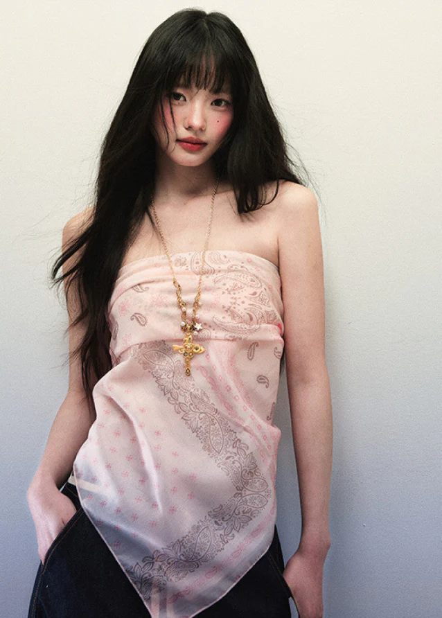 Soft Pink Cashew Flower Printed Square Scarf