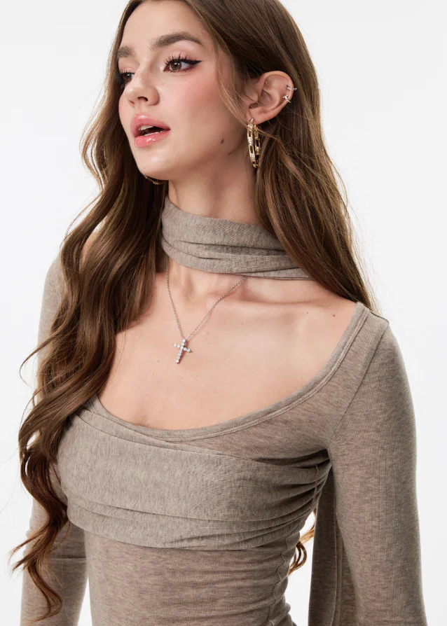 Softline Halo Neck Long Sleeve Top - Image 7