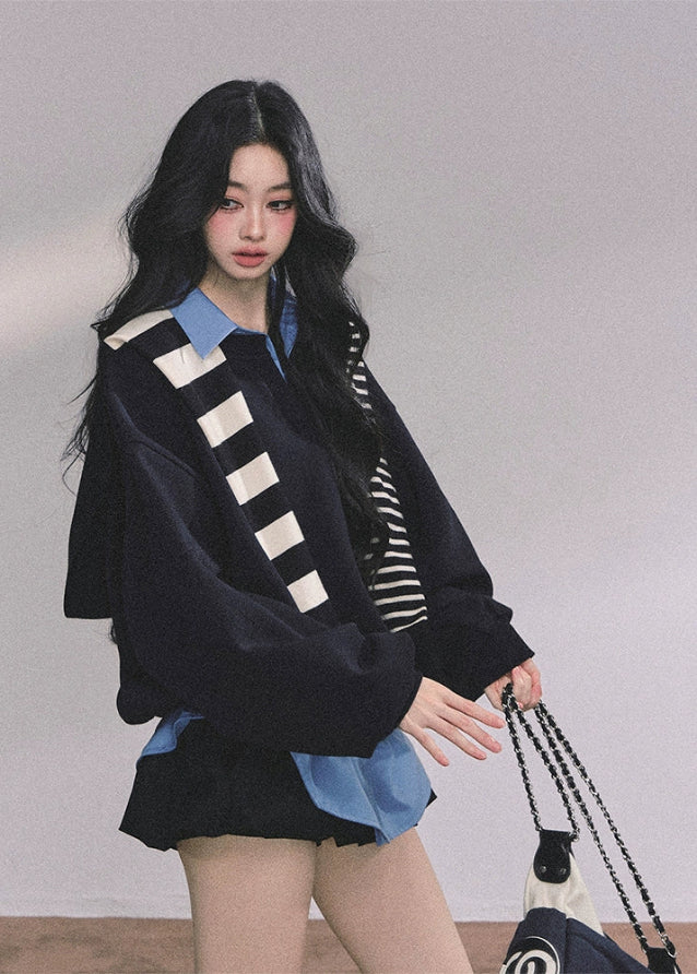 K-Prep Oversize Layered Polo Sweatshirt