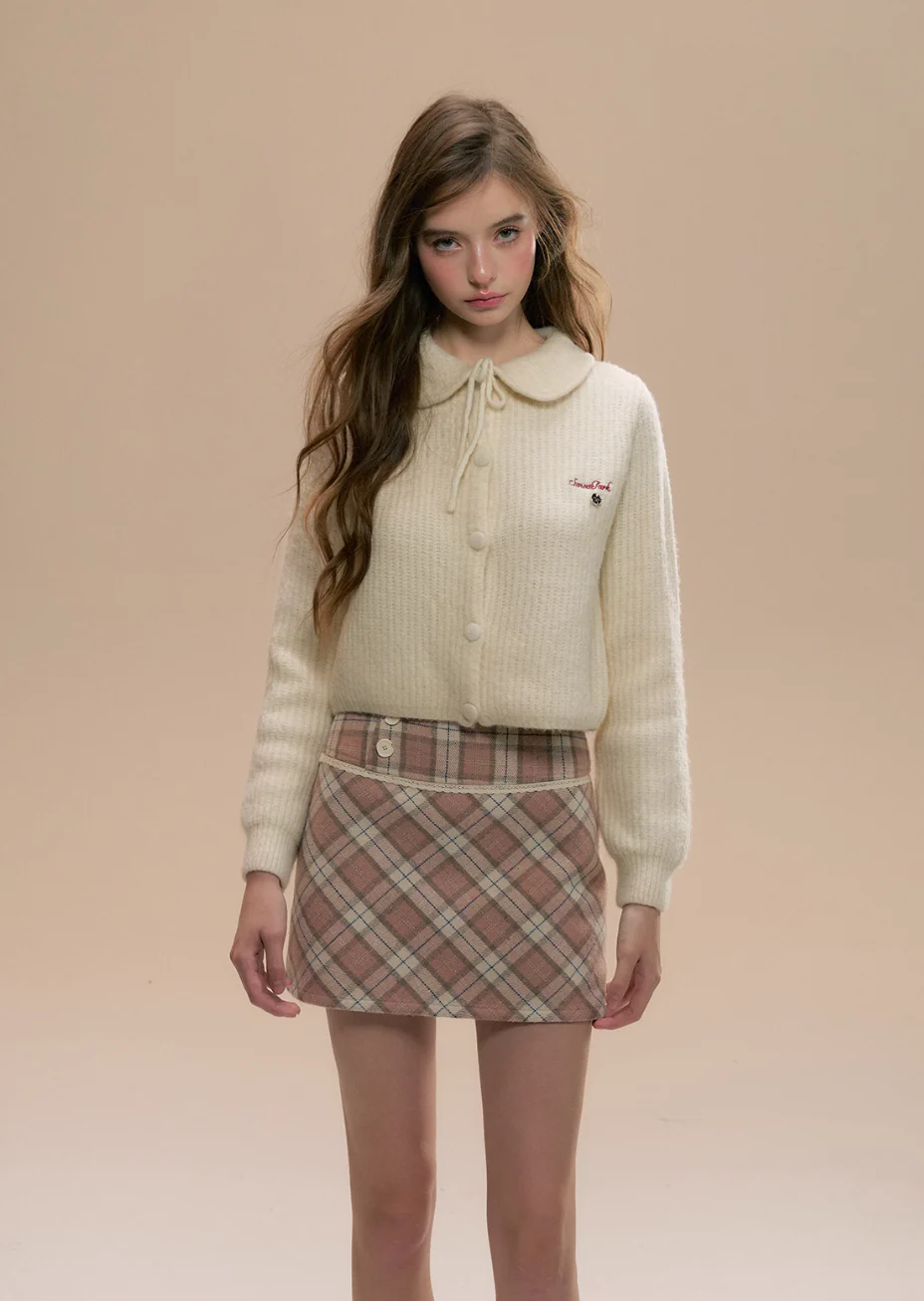 Spring Letter Pink Plaid Wool Skirt - Image 3