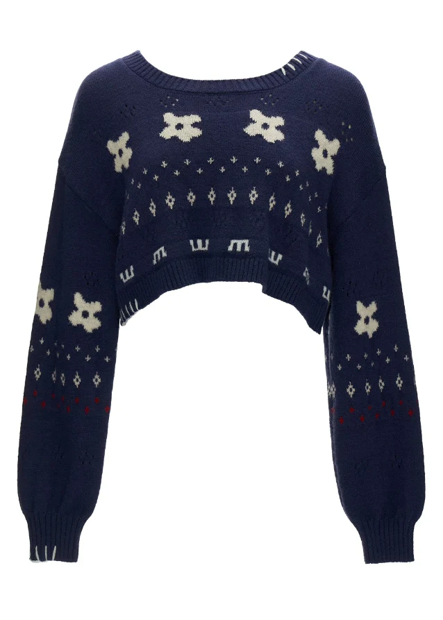 Star Flower Knit Lazy Crop Sweater Drop - Image 11