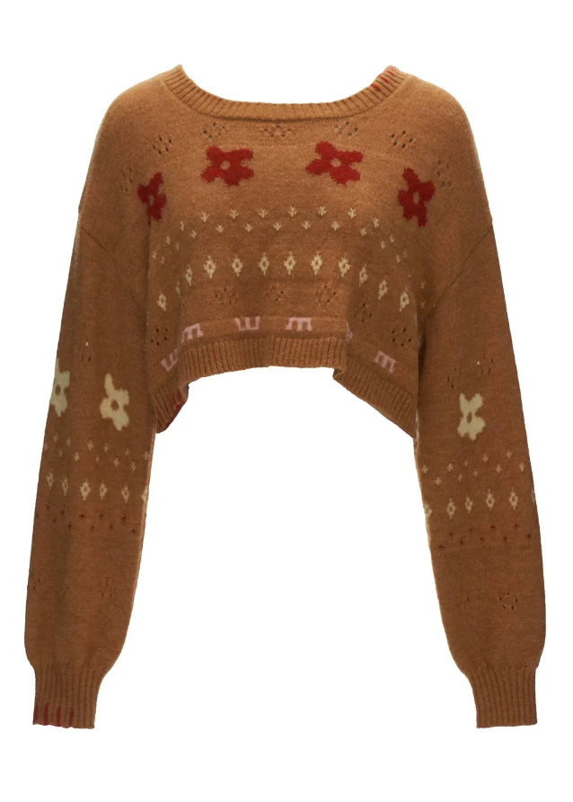 Star Flower Knit Lazy Crop Sweater Drop - Image 13