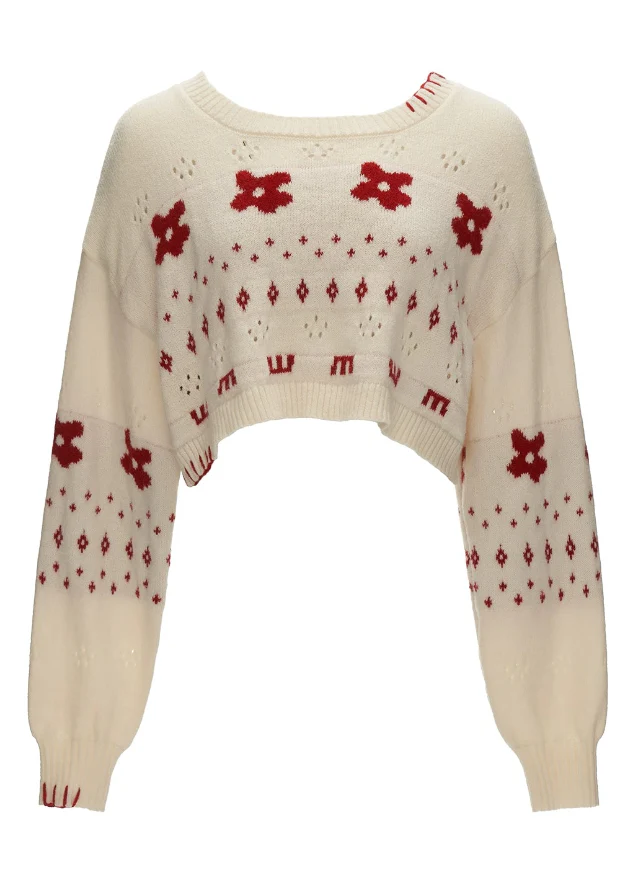Star Flower Knit Lazy Crop Sweater Drop - Image 15