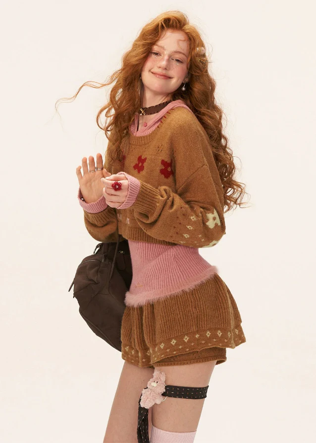 Star Flower Knit Lazy Crop Sweater Drop - Image 5