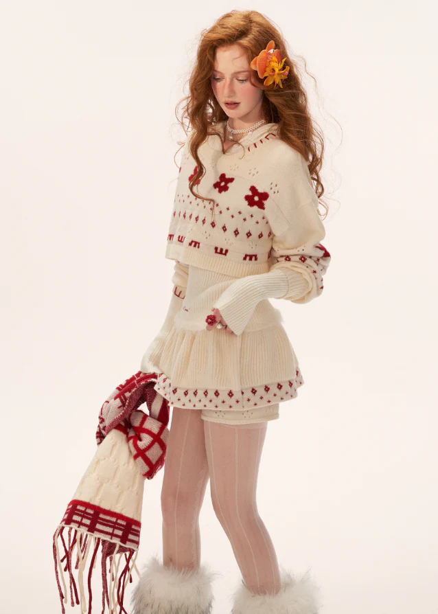 Star Flower Knit Lazy Crop Sweater Drop - Image 6