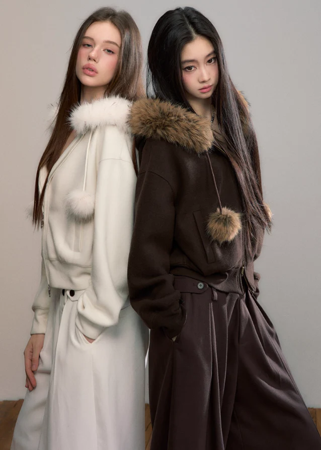 Street Winter Fur-Trim Fleece Hoodie