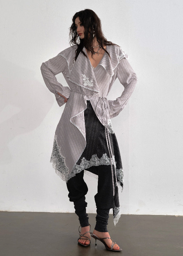 Stripe Flow Asymmetric Long Shirt
