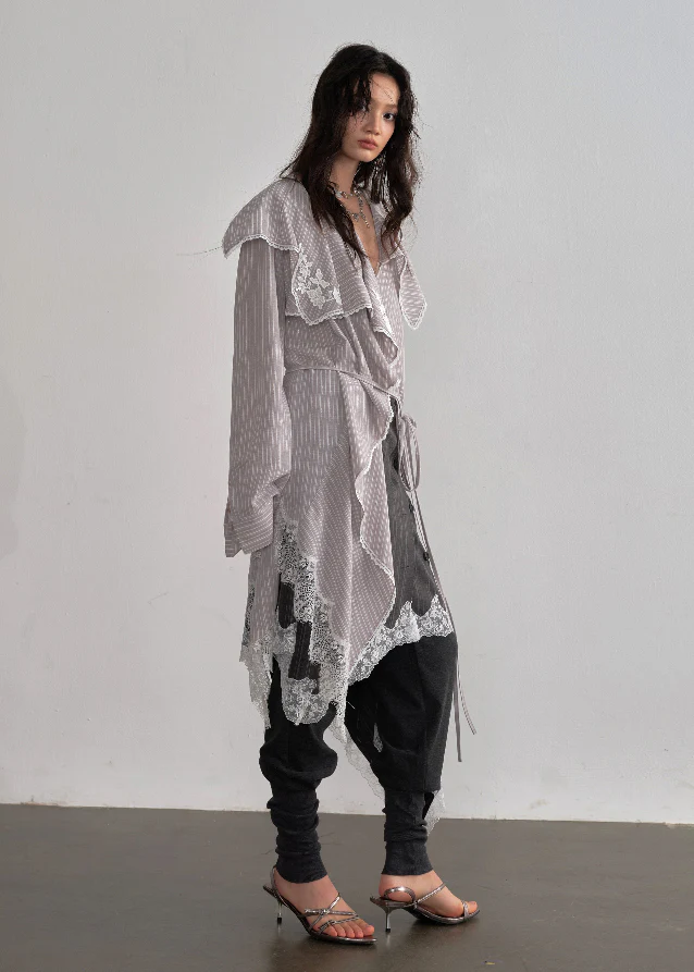 Stripe Flow Asymmetric Long Shirt - Image 3