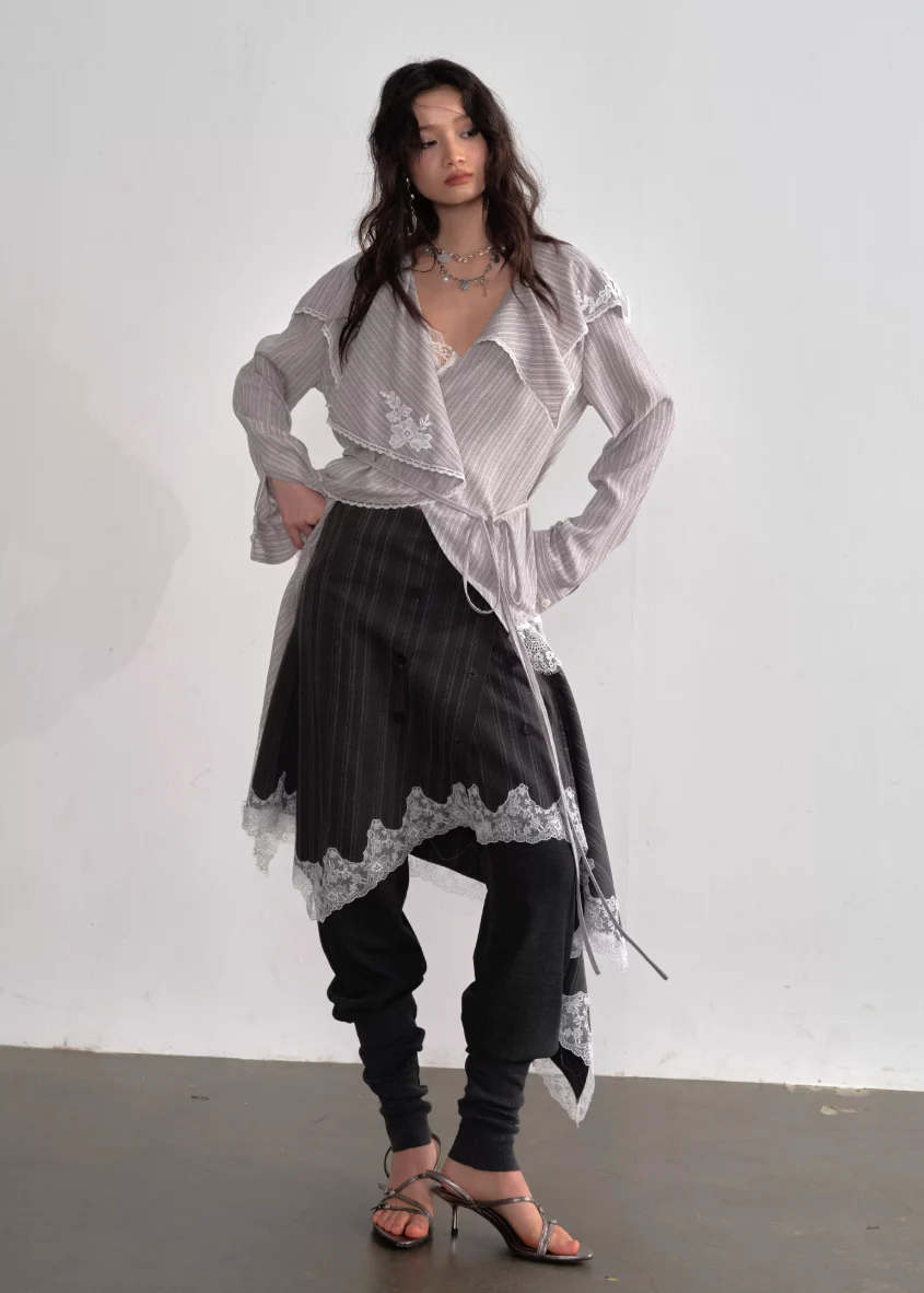 Stripe Flow Asymmetric Long Shirt - Image 4