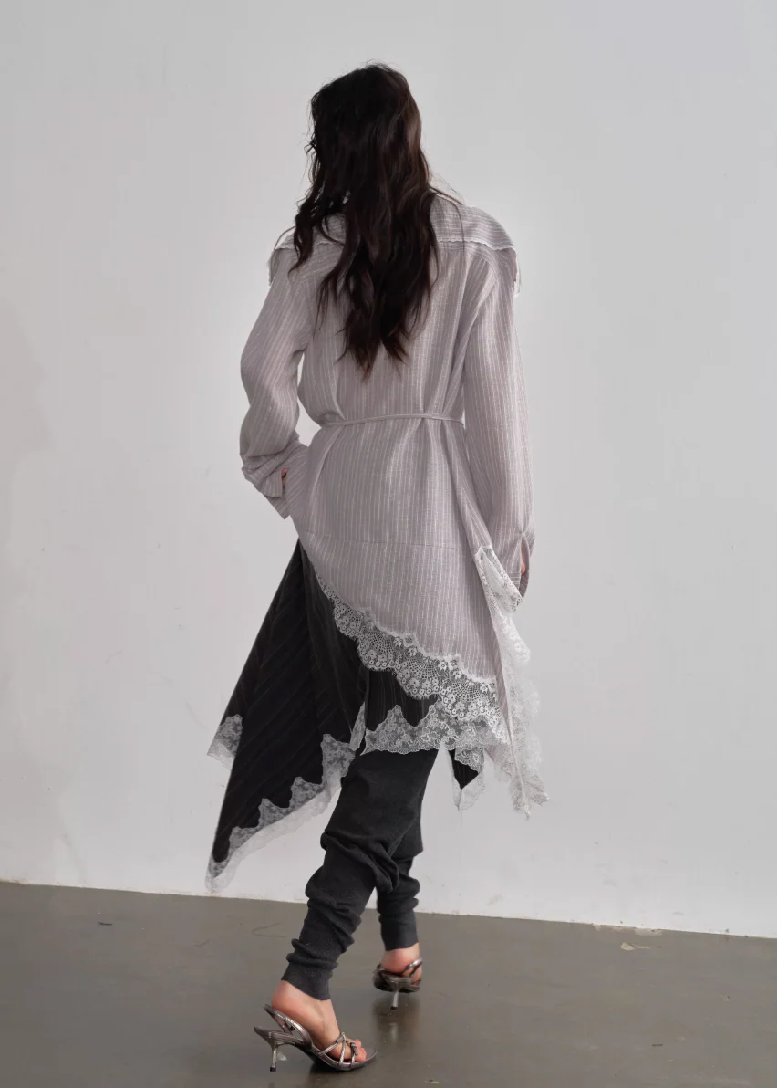 Stripe Flow Asymmetric Long Shirt - Image 5