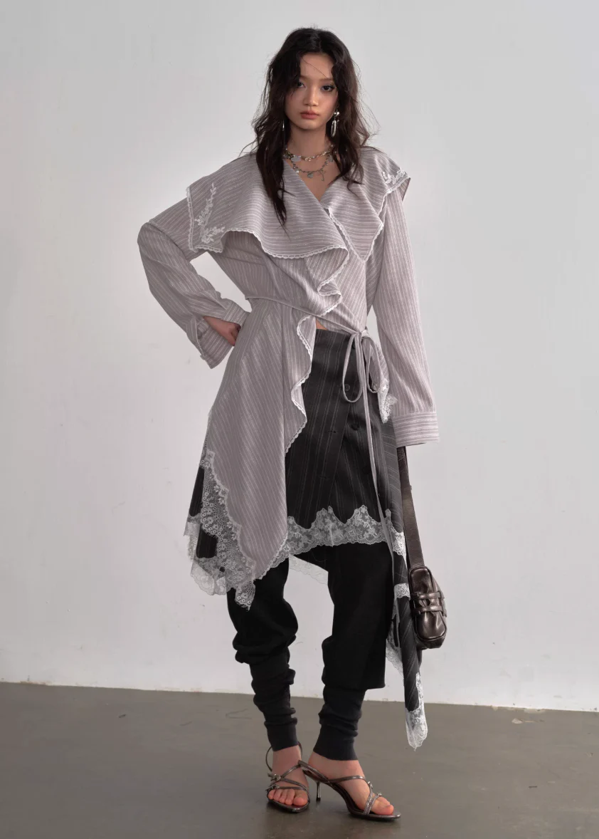 Stripe Flow Asymmetric Long Shirt - Image 6
