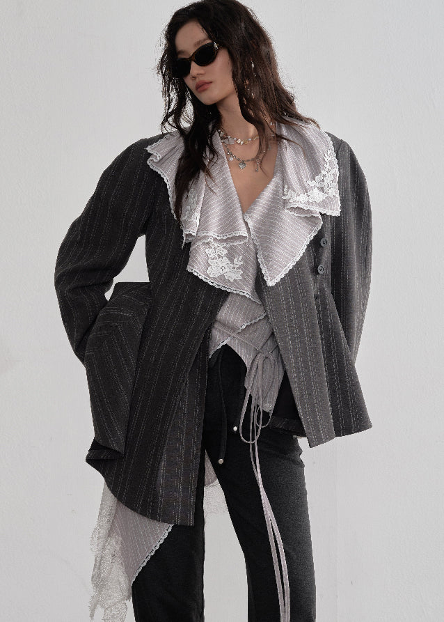 Stripe Flow Asymmetric Long Shirt - Image 7