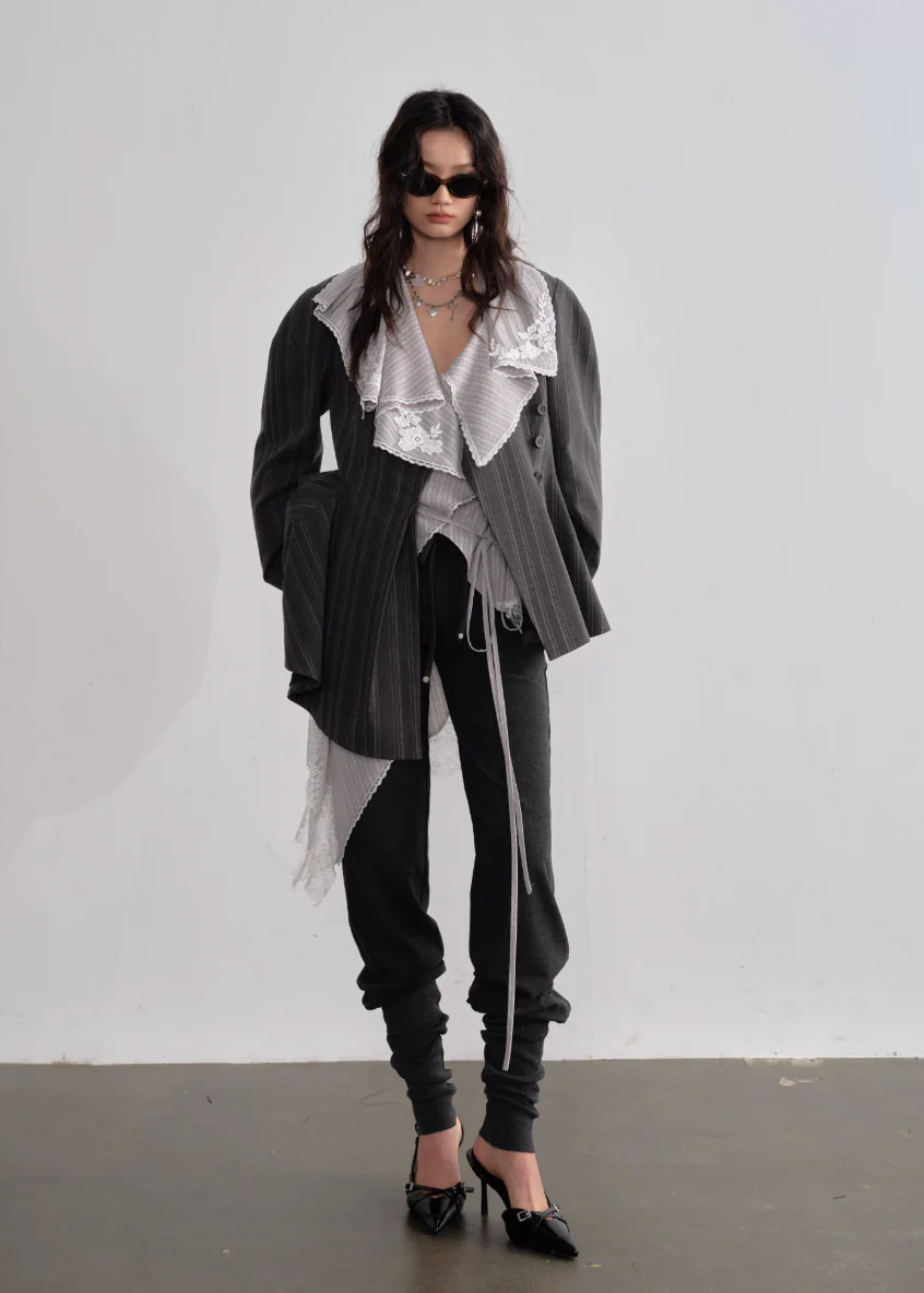 Stripe Flow Asymmetric Long Shirt - Image 8