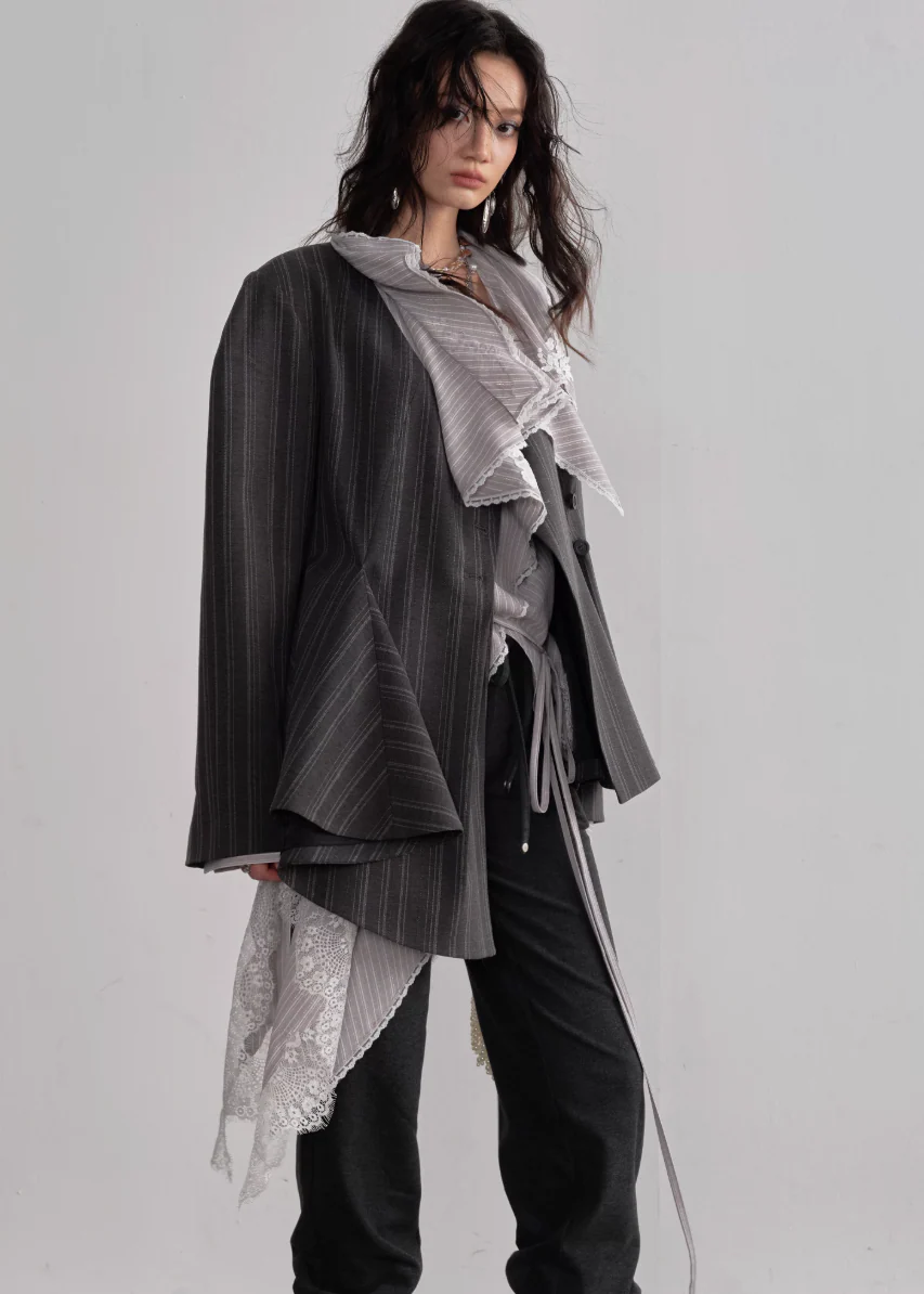 Stripe Flow Asymmetric Long Shirt - Image 9