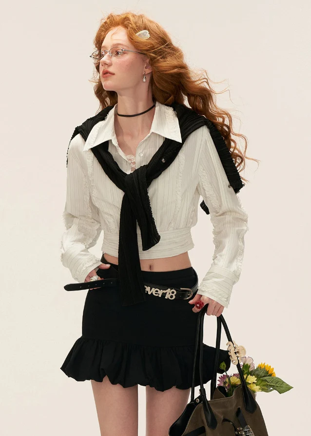Stripe-Waist Crop Shirt