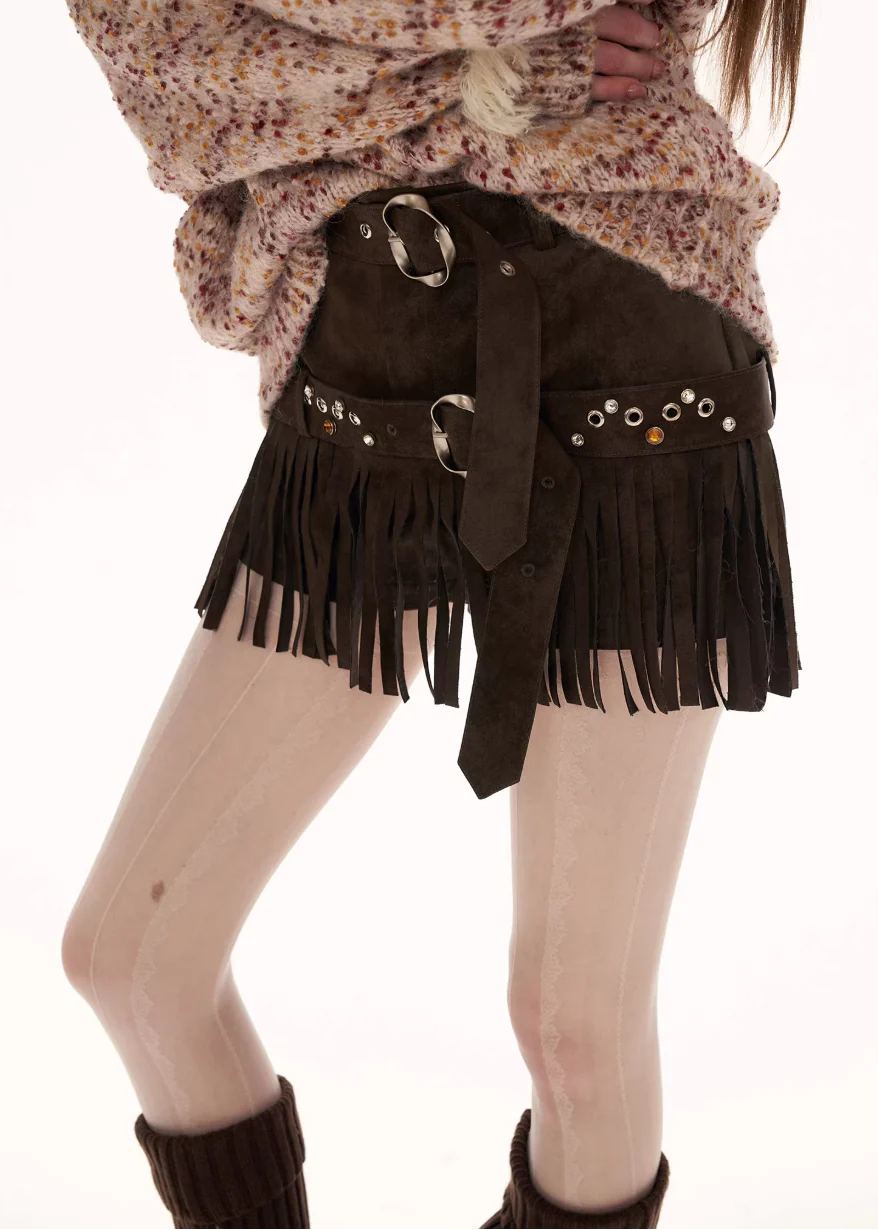Suede Fringe Mini Shorts - Image 3