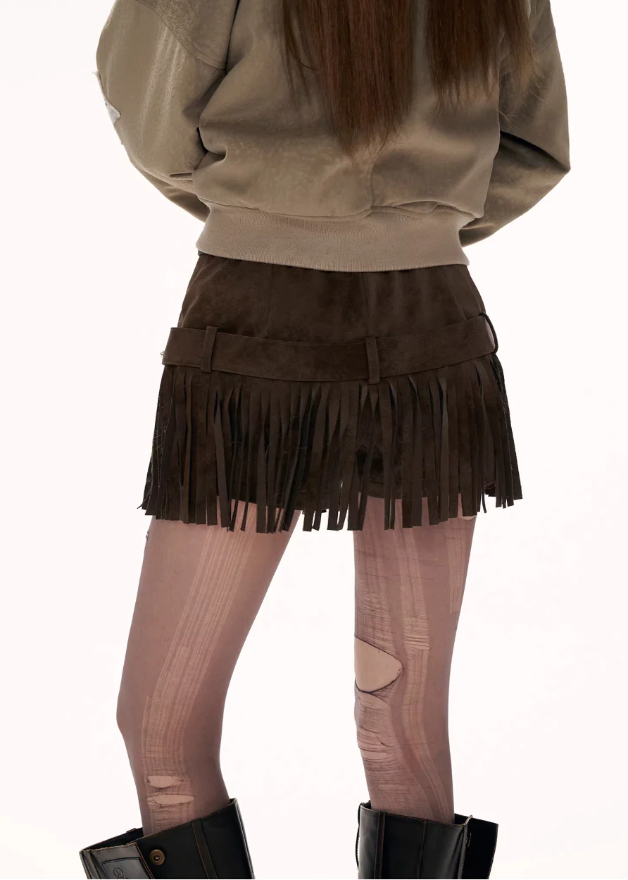 Suede Fringe Mini Shorts - Image 4