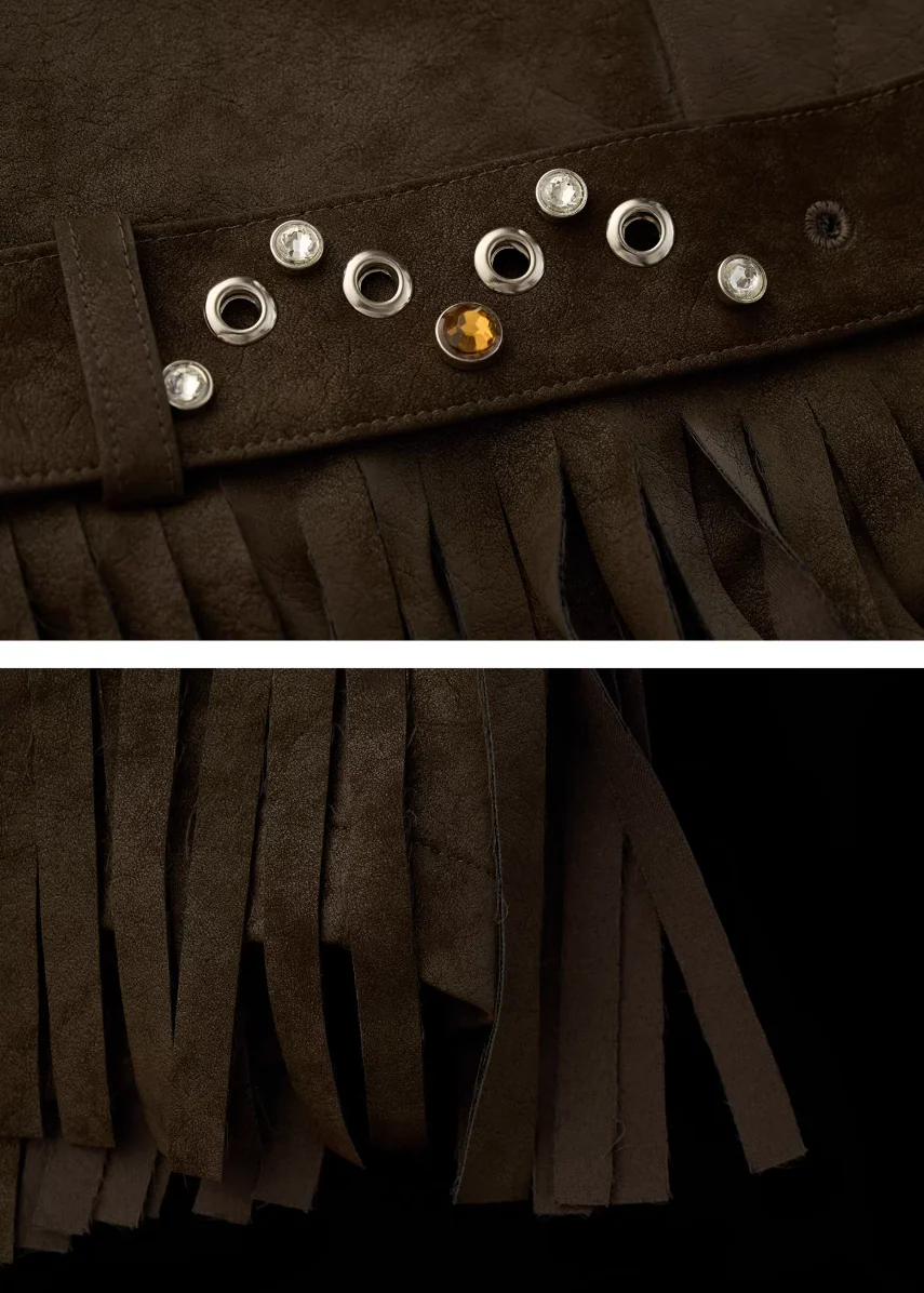 Suede Fringe Mini Shorts - Image 9