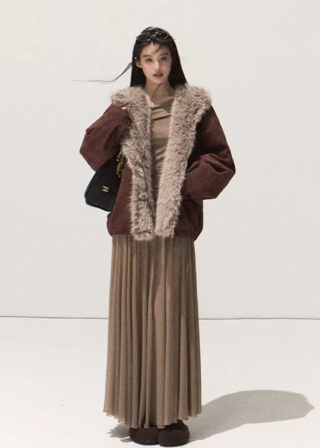 Suede Fur Jacket Hooded Outerwear - Image 16