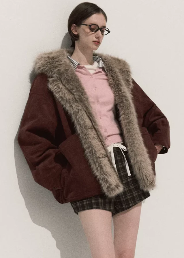 Suede Fur Jacket Hooded Outerwear - Image 2