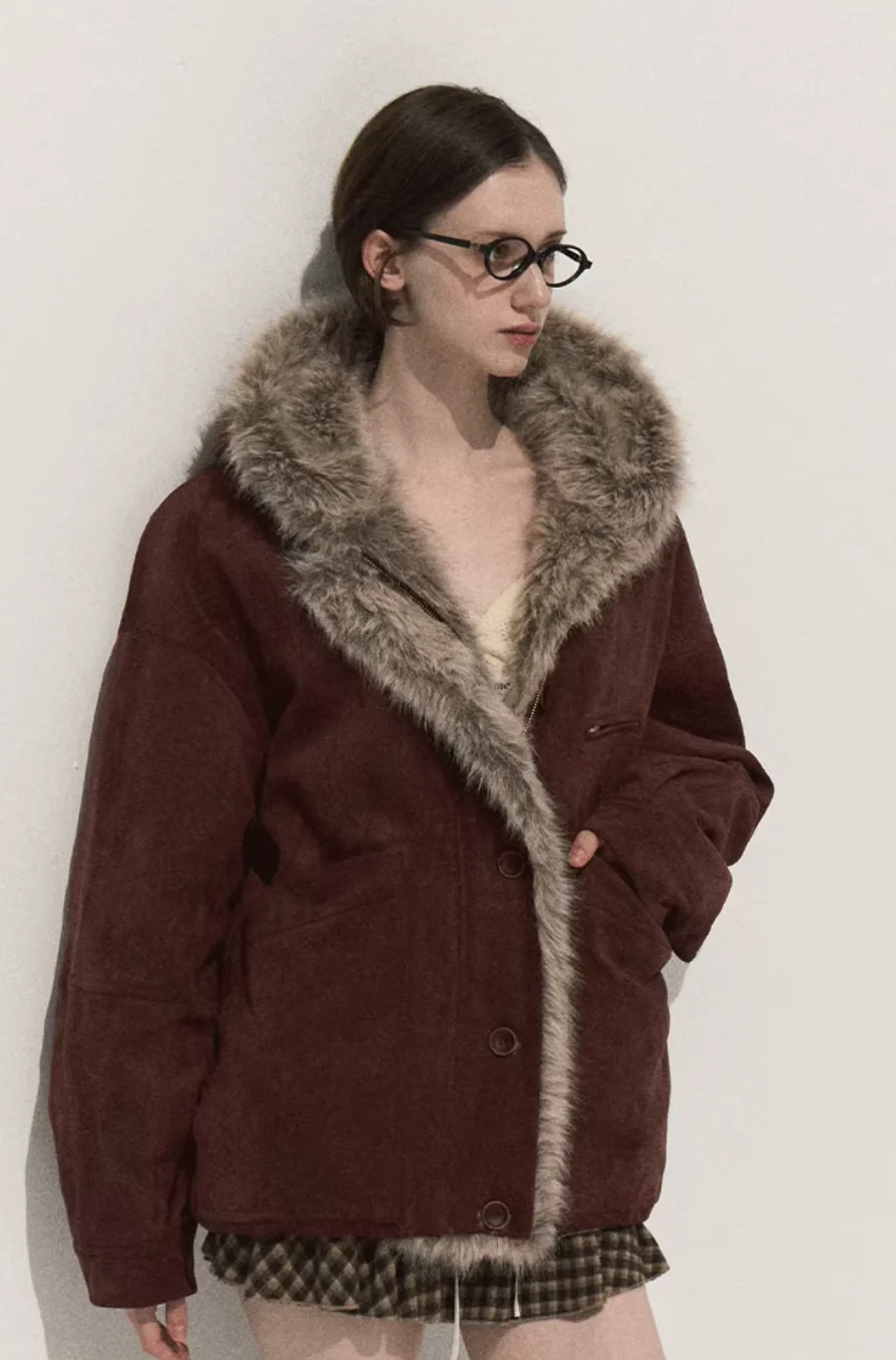 Suede Fur Jacket Hooded Outerwear - Image 6