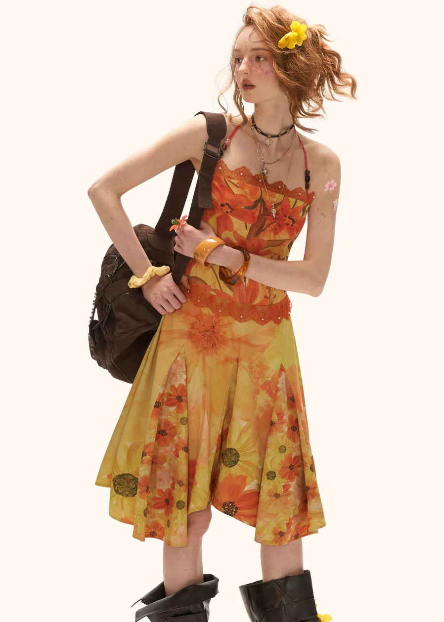 Sunflare Halter Midi Dress