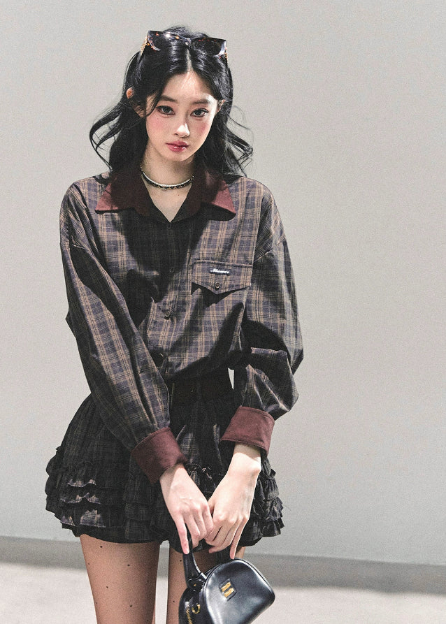 Sunset Trail Plaid Mini Shirt Dress - Image 4