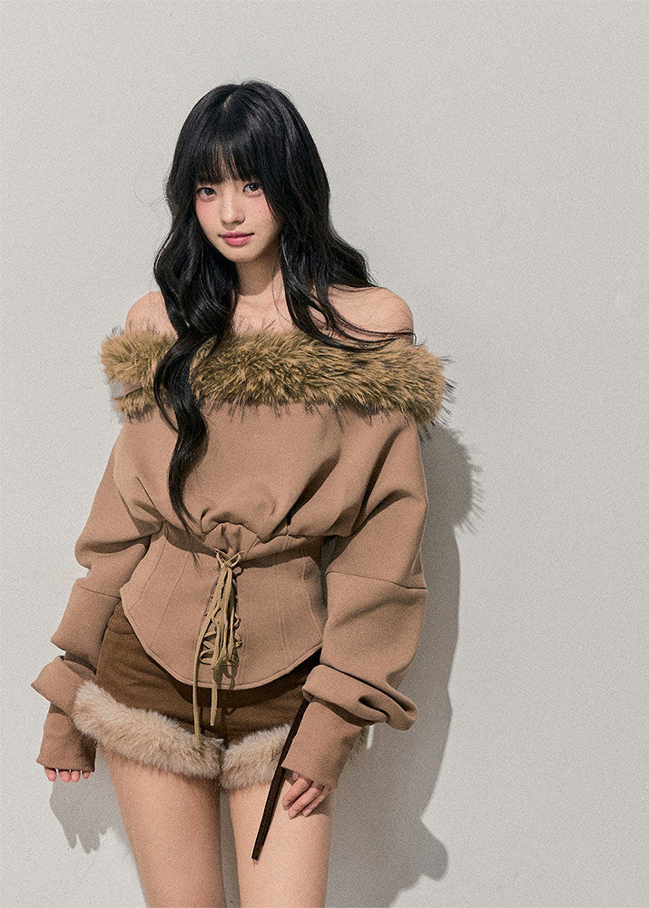 Sunset Whisper Fur-Trim Top