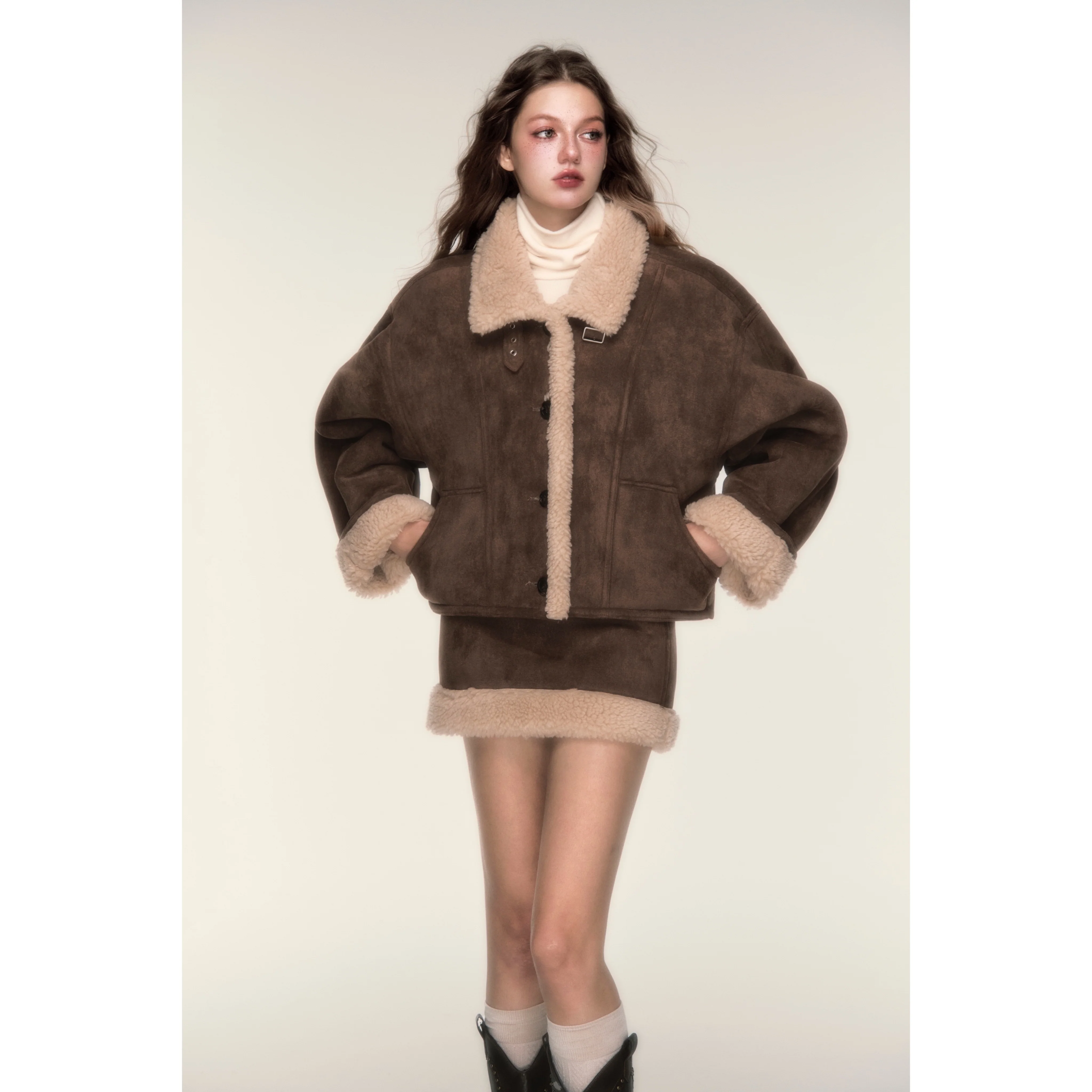 Retro Maillard Fur Skirt Set - Image 3
